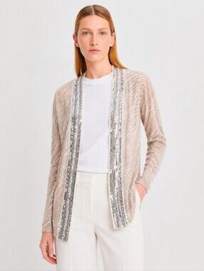 Tory Burch Quincy Linen Sequin Blend Cardigan XS